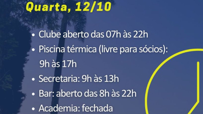 Horário de funcionamento da AABB em 12/10